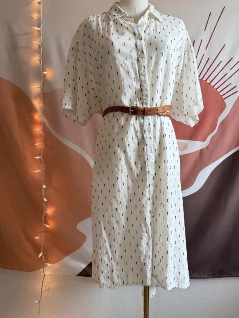 The Great The White Shirt Dress Embroidered Cotton Denim Button Down Size M